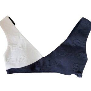 Seafolly Ribbed Spellout Faux Wrap Bikini Top Black And White Size 6